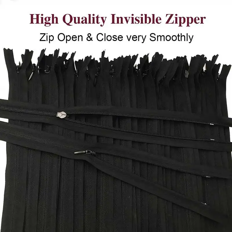 10Pcs Nylon Invisible Zippers 15-60cm(6Inch-24Inch) Black White Invisible Coil Zipper for Tailor Sewer Sewing Craft Home Textile