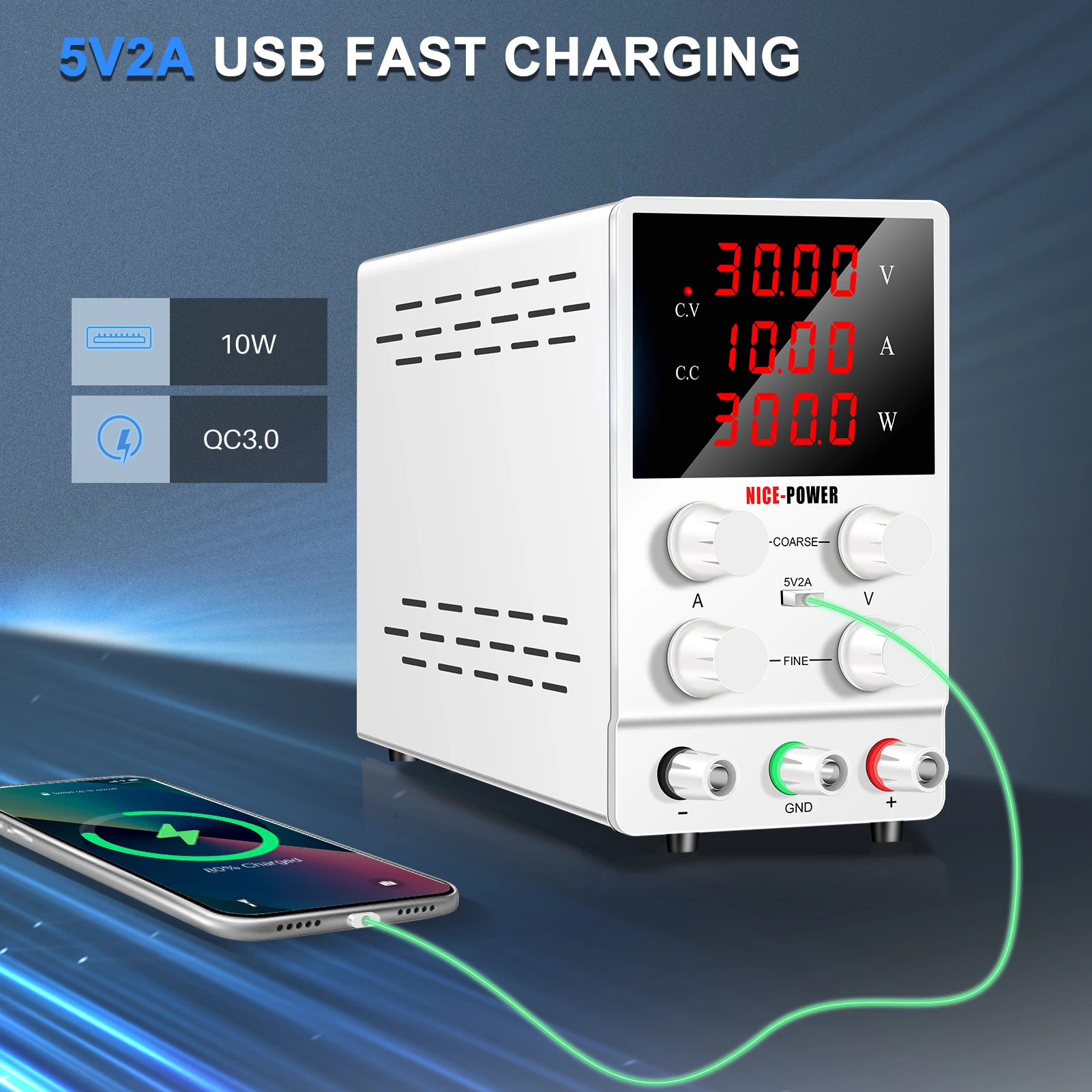 Nice-Power Lab Switching Power Supply, Fonte Regulada DC Ajustável, Laboratório Estabilizador de Tensão, 30V, 10A