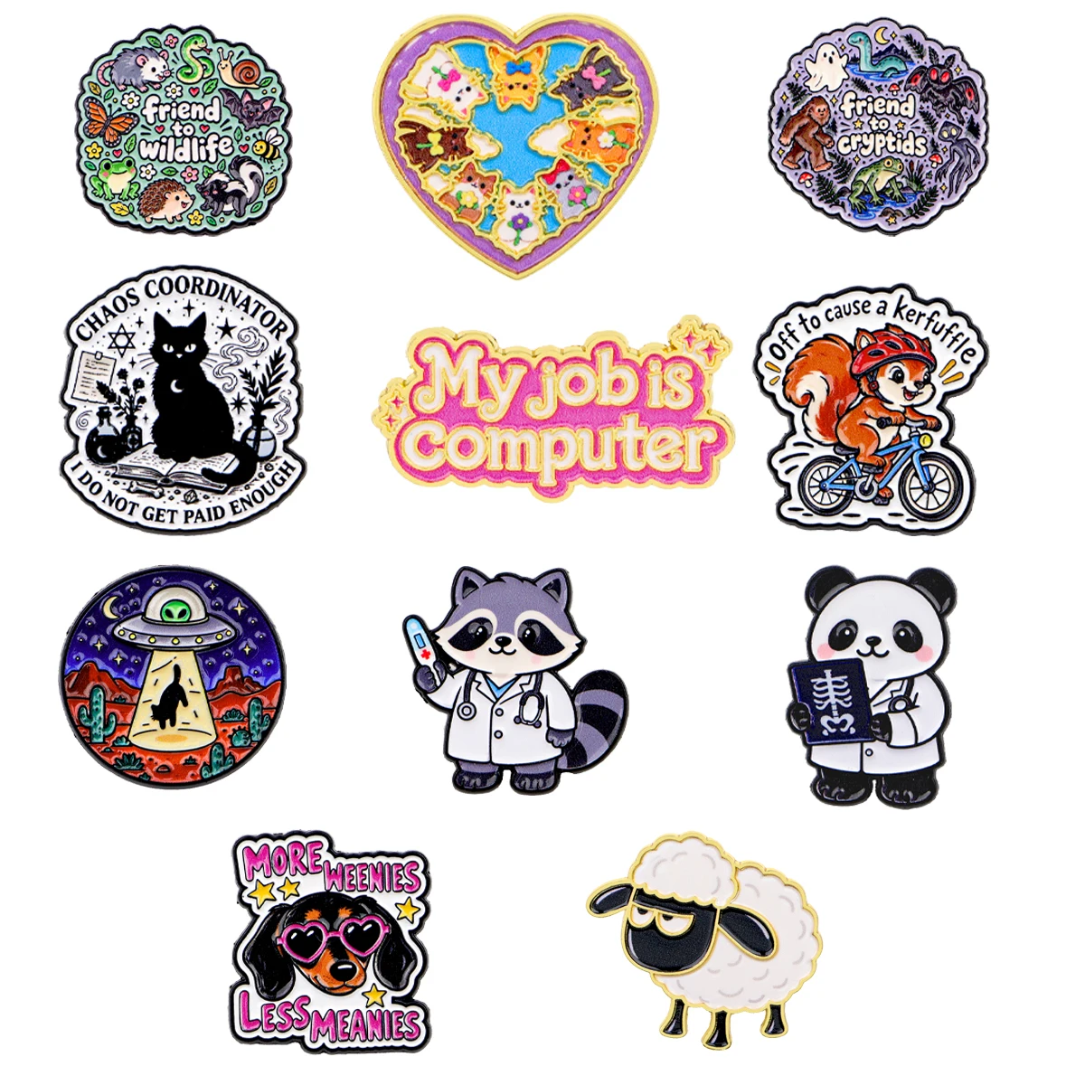 Funny Slogan Hard Enamel Brooch Cartoon Animal Creature Sheep Squirrel Raccoon Panda Lapel Pin Clothing Bag Accessory Present