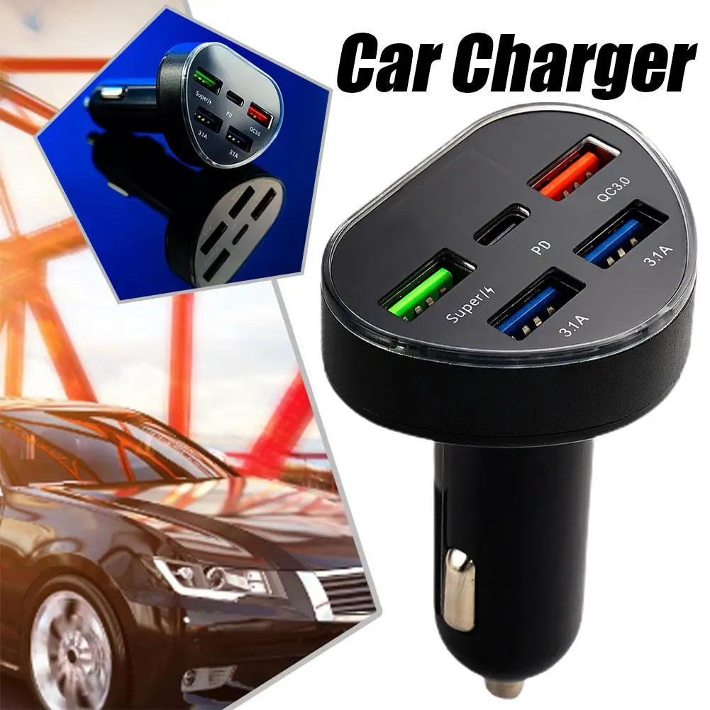 5 Port PD QC3.0 USB Fast Charging Car Charger Type Lighter V Car Cigarette Adapter Models 12-24 Socket Various C U4S5