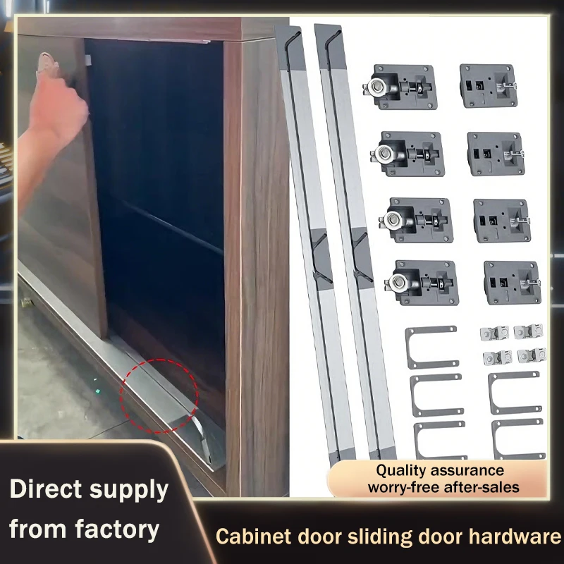 Push-In Sliding Door Hardware With Slide Rail Track For Display Cabinet Bookcase Wardrobe Hanging Cabinet Small Cabinet Door