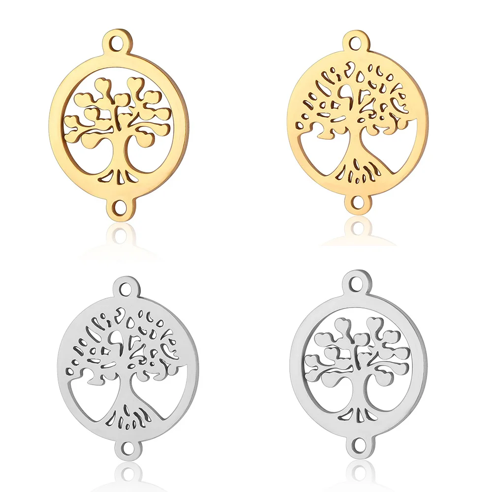 10pcs/lot 316L Stainless Steel Heart Tree of Life DIY Connector Charm Wholesale Jewelry Finding Supplies Pendants for Necklaces
