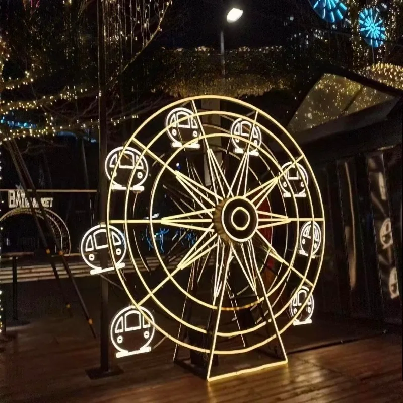 Outdoor light check-in windmill-themed Ferris wheel design showcases rotating amusement rides with light iron art