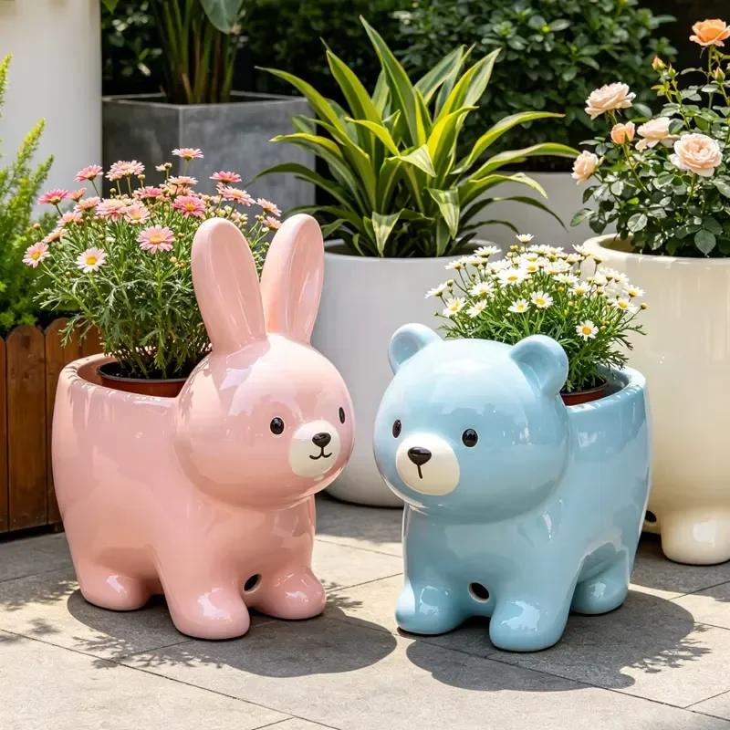 A43 Rabbit Dog Flower Pot Creative Animal Planter Cartoon Sculpture Flowerpot Custom Resin Craft for Home Garden Mall Decor