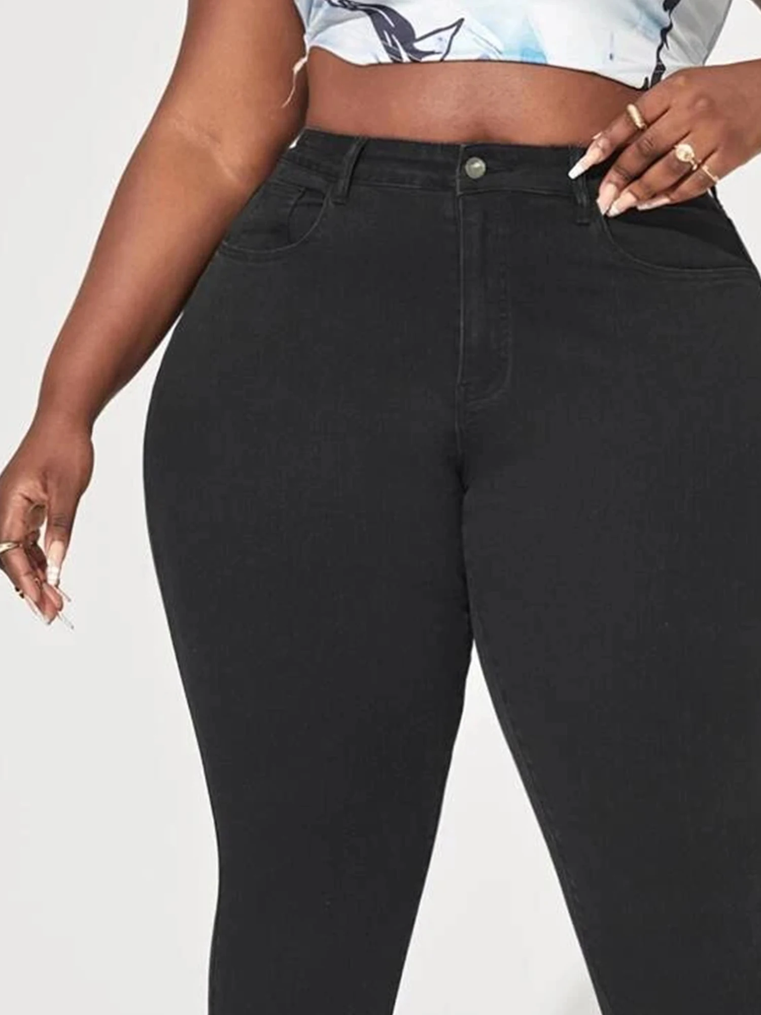 Imagem -04 - Jeans de Cintura Alta para Mulheres Legging Jeans Stretch Lápis Curvado Cor Preta Calça Jeans Tamanho Grande