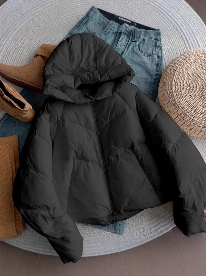 Pão quente estilo casaco roupas de inverno algodão acolchoado casaco feminino curto com capuz jaqueta de algodão bege inverno 2025 nova chegada