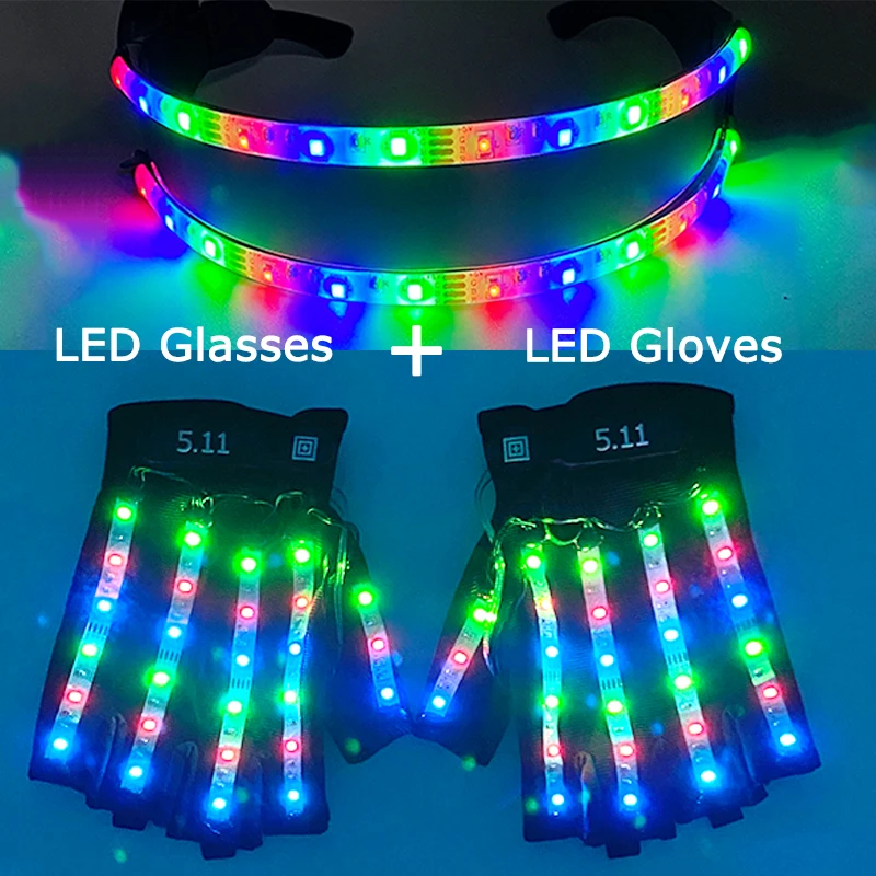 1pcs LED Glasses + 1pair LED Gloves 6 Colors Available New Product Set Glow Dance Party Costume Decoration LED Laser Props