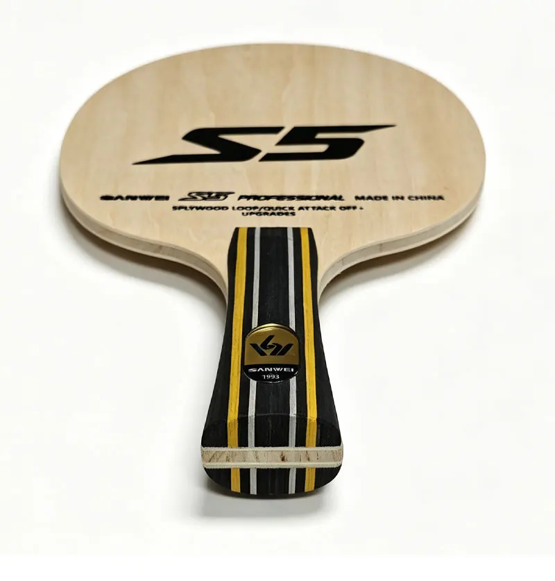 SANWEI S5 Tischtennisschläger 5-Schicht-Holz Leichtgewichtiger Ping-Pong-Schläger Grundplatte für Anfängertraining – Detail 4