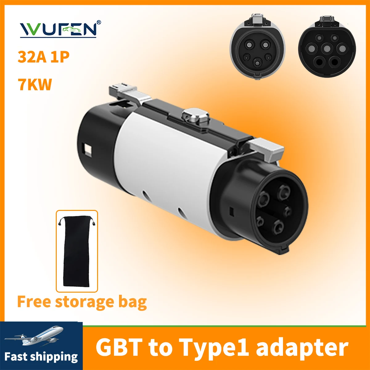 

WUFEN GBT To Type1 Adapter 32A 7kw GB/T Female Plug with Type1 Female Converter J1772 Electric Car For Ford Chevrolet US KR Car
