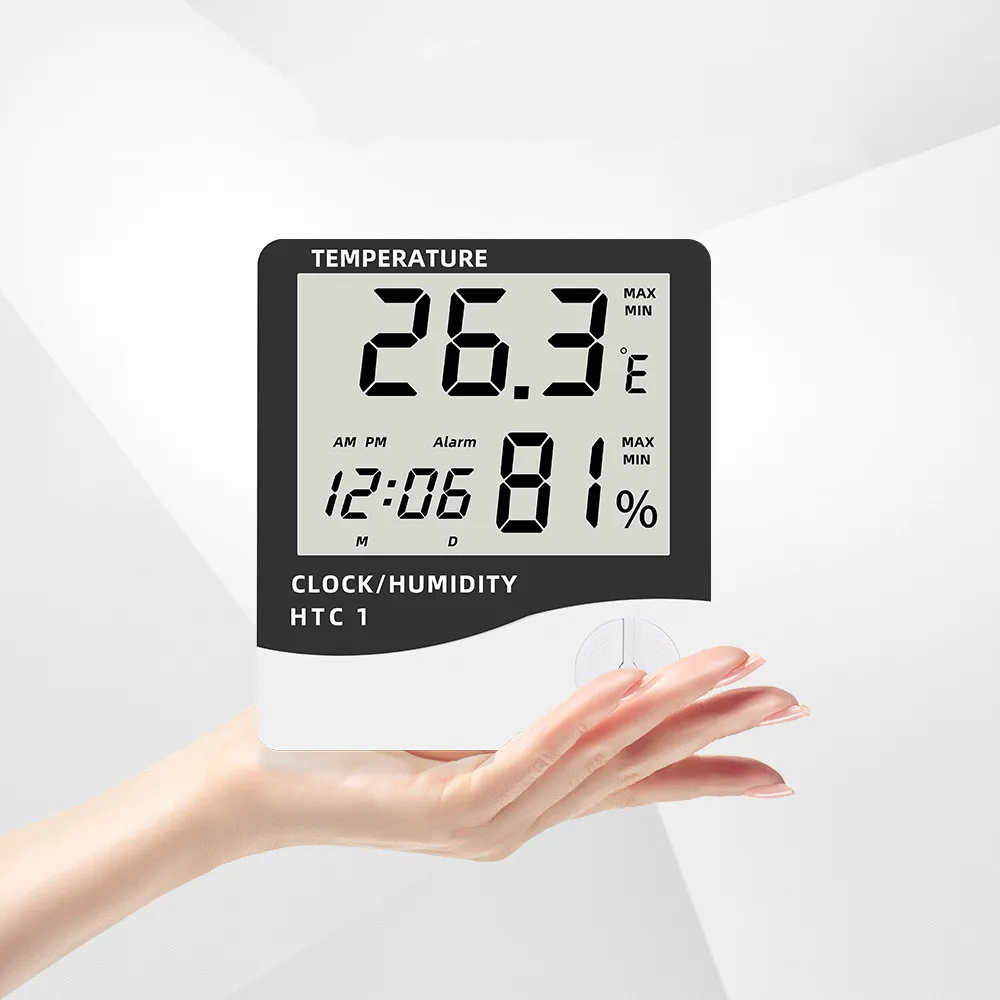 HTC-1 HTC-2 LCD elettronico digitale misuratore di umidità della temperatura termometro domestico igrometro orologio per stazione meteorologica per