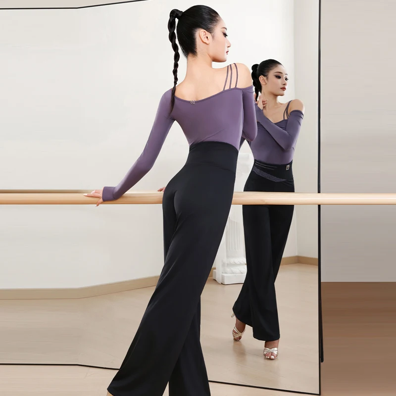 Irregular latina superior calças de dança moderna adultos dança de salão desempenho traje feminino dança latina prática roupas sl14407