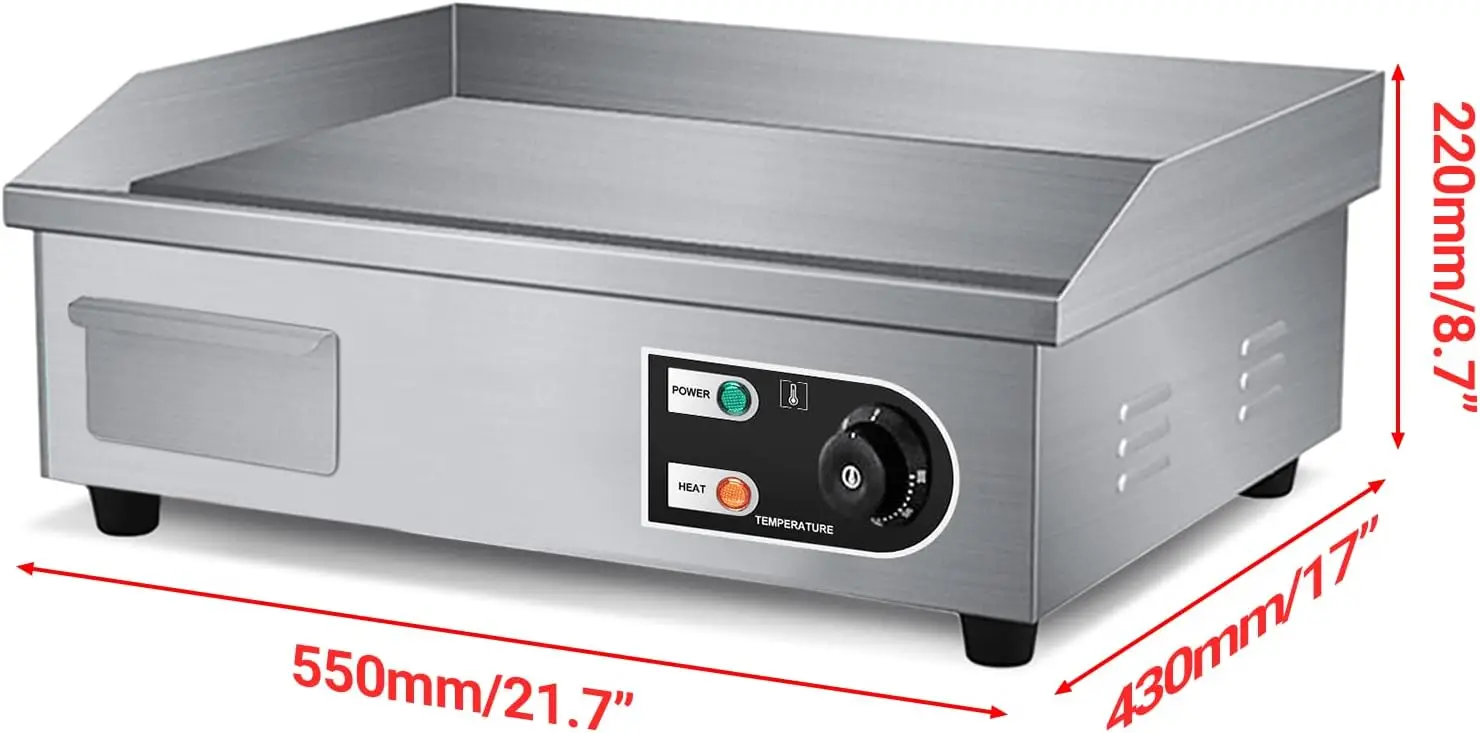 Countertop Griddle 110V 1600W Commercial Electric Griddle Restaurant Grill Temperture Control Stainless Type A