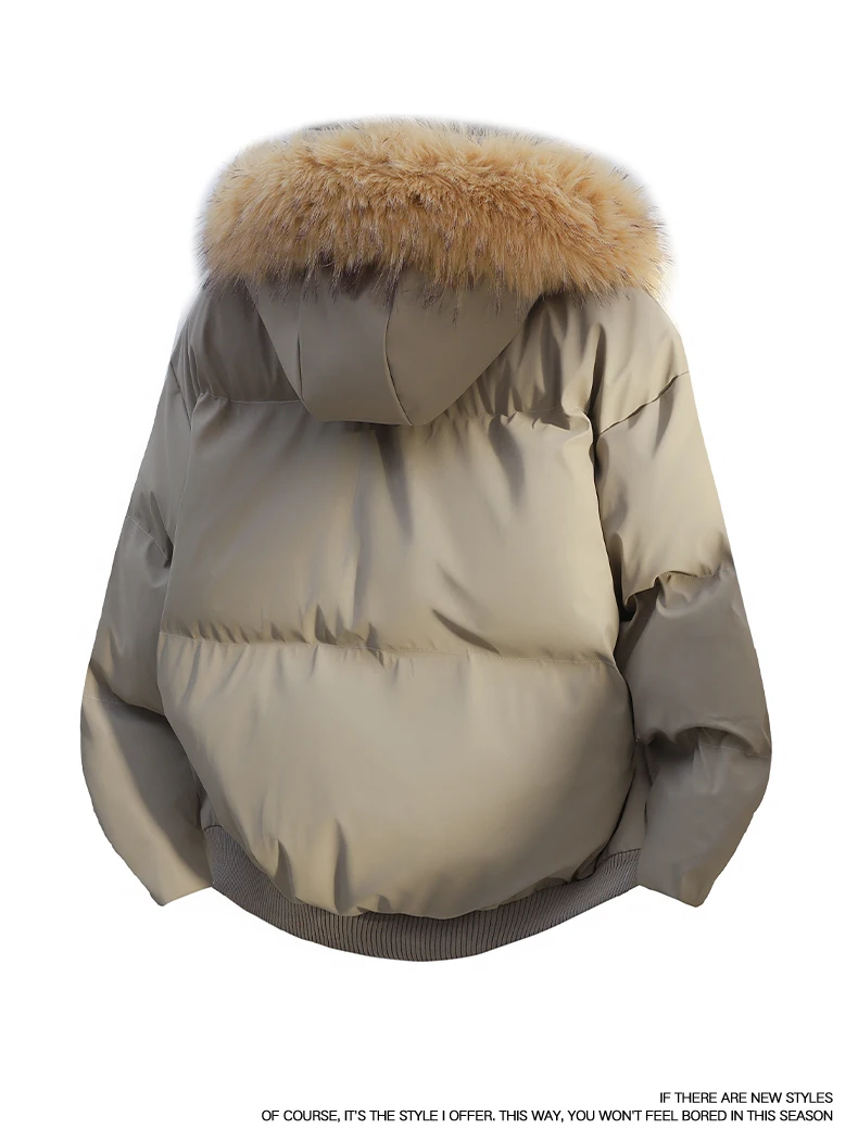 Man Winter Hooded Parkas Jacket Fashion Women Fur Collar Leather Casual Parka Coat Solid Windproof Thick Warm Loose Korean 2025