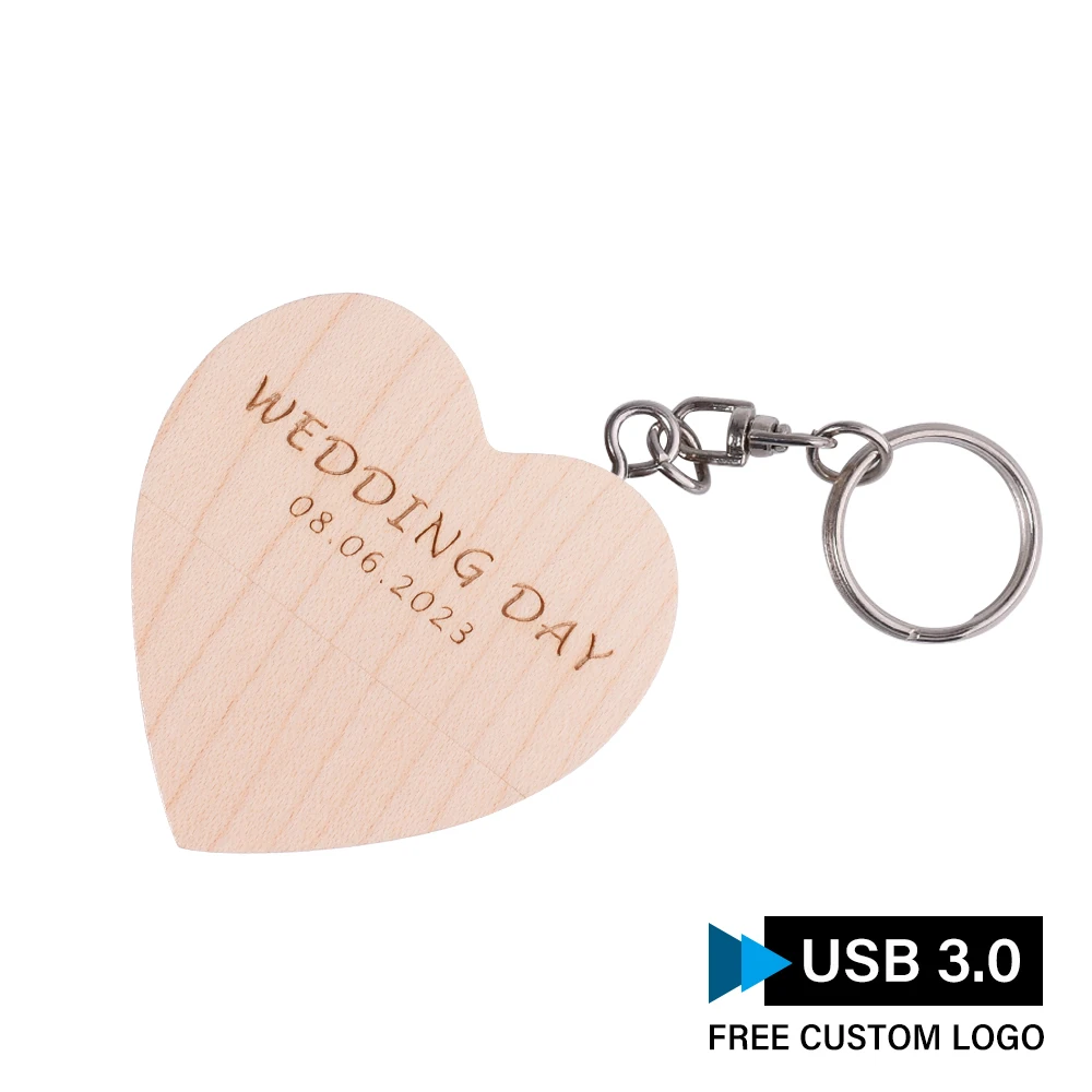 SHANDIAN Heart Wooden USB 3.0 Flash Drive 128GB Free Custom Logo Memory Stick 64GB Photography Studio Pendrive 32GB Wedding Gift