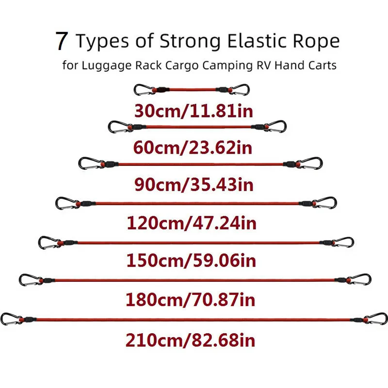 Automotive Elastic Tension Rope Wear Resistant Anti Break Durable Bundling Cord with Aluminum Alloy Hooks Thick Latex Inner