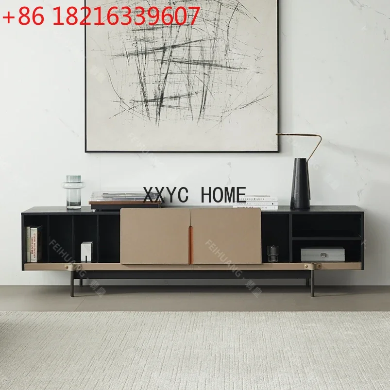 

Итальянский минималистичный шкаф для телевизора, седло для гостиной, кожаный светильник, роскошный напольный шкаф, подставка для телевизора из цельного дерева