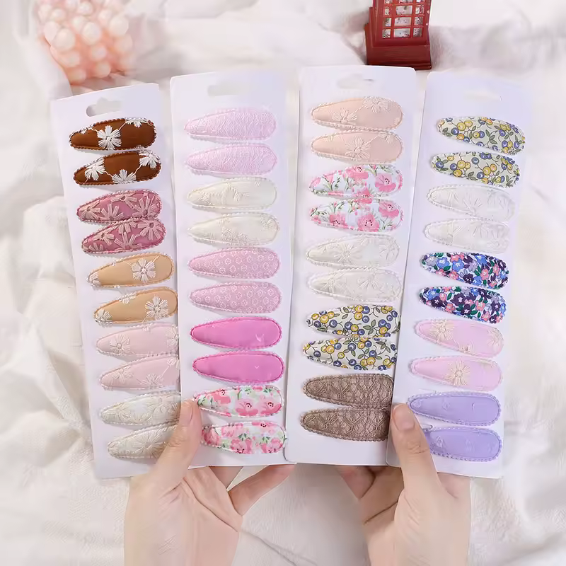 10Pcs/Lot Fresh Print Cotton Alloy Hair Clips for Kids Fabric Plaid BB Hairpins Girl Hairgripe Headwear Baby Hair Accessories - Image 5