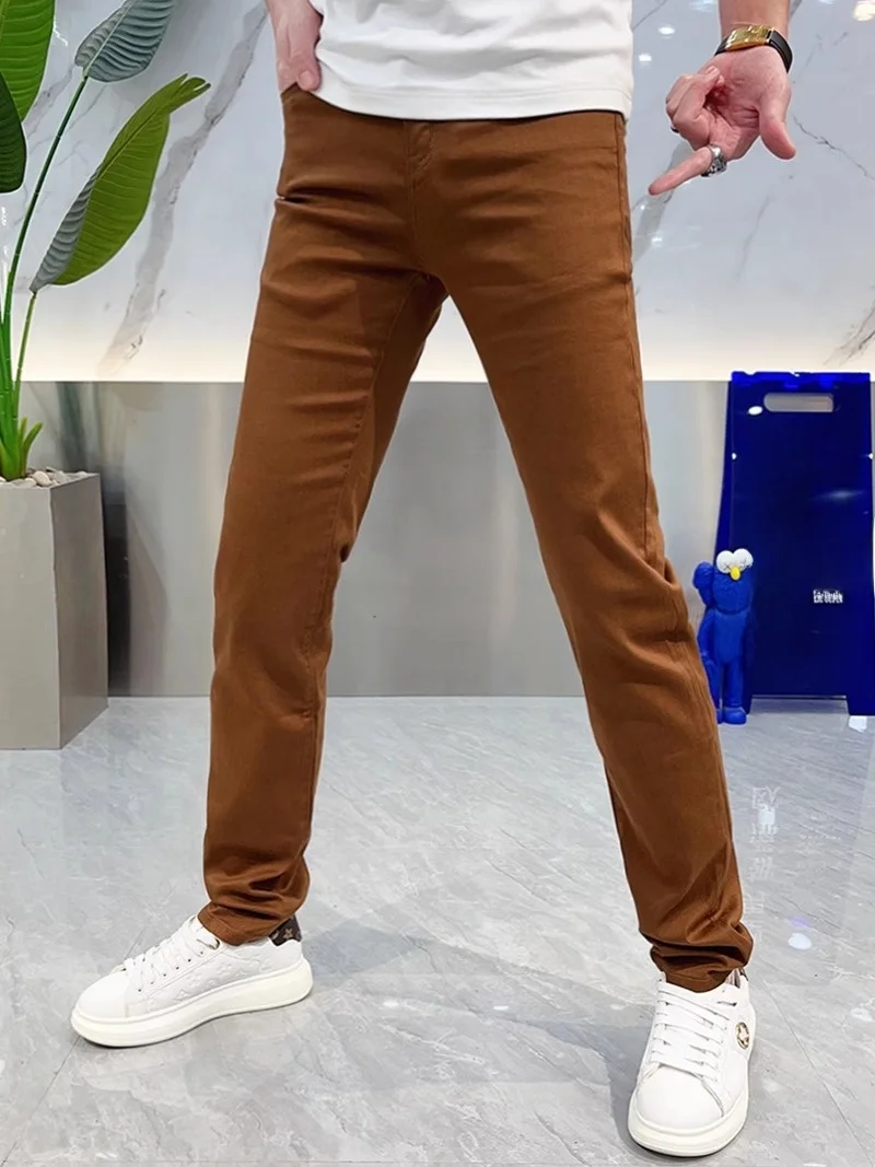 

Ele Men's Color Jeans Slim Fit Casual Elastic Long Pants Spring Summer Faion Trend Breathable Comfortable Youth S...