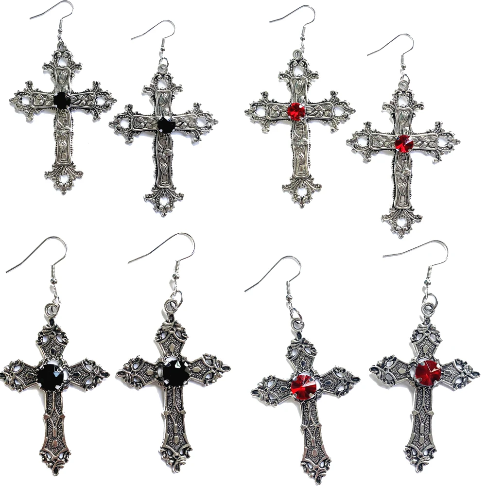 Y2K Gothic Rhinestone Cross Earrings Kpop Crystal Zircon Cross Drop Earring for Women Egirl Earrings Jewelry Accessories