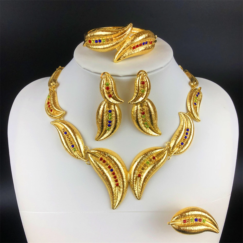 ESALE New Women Necklace And Earrings Set Luxury Design 18K Gold Plated Dubai Fashion Jewelry For Banquet Party