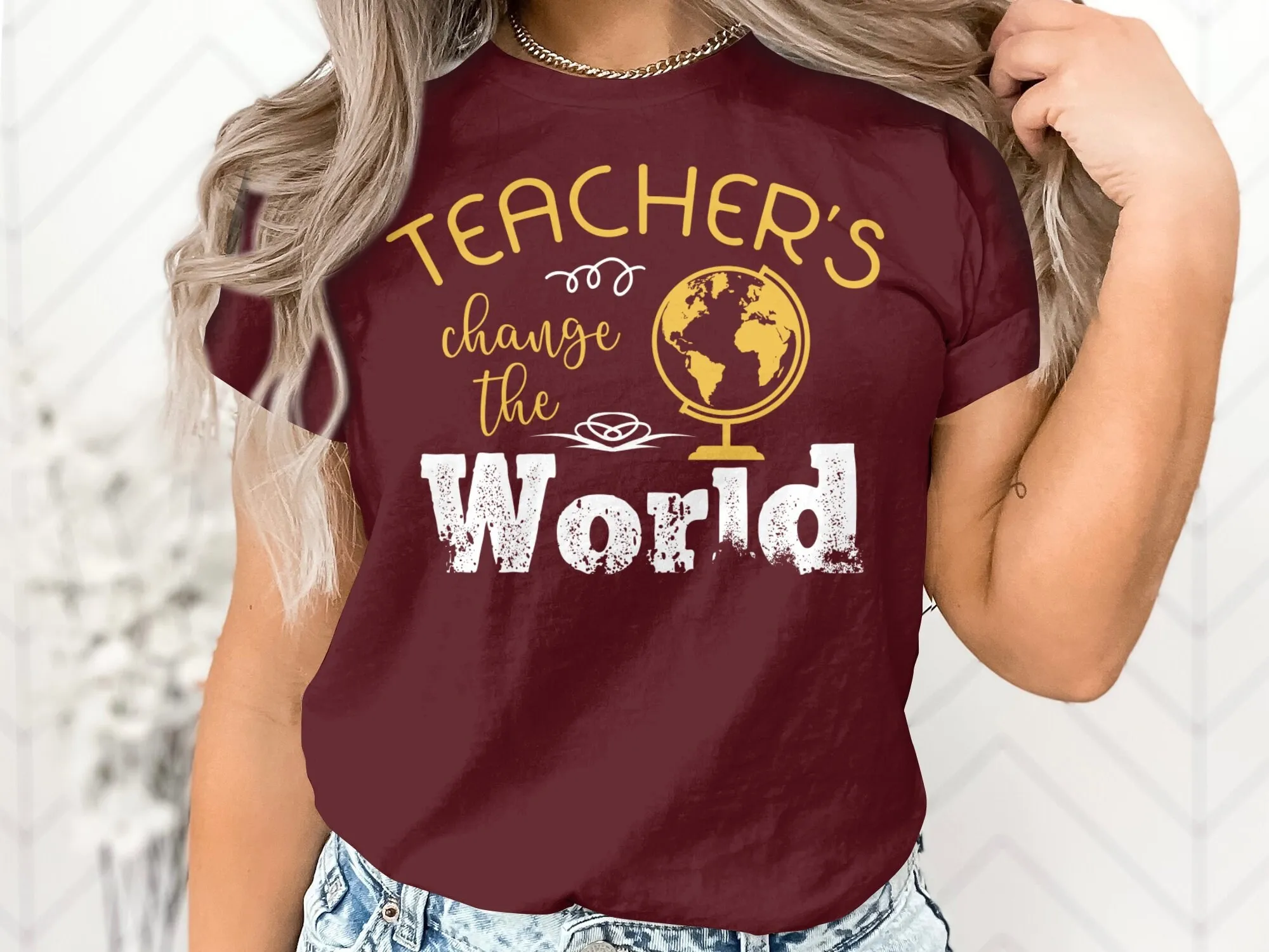 Teacher'S Change The World T Shirt Inspirational Educator Quote Teaching For Teacher Black And Yellow Design