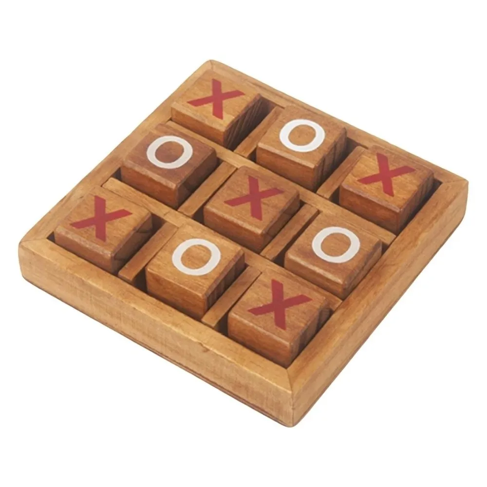 Portable Tic Tac Toe Game Handcrafted Finish Training Traditional XO Chess Set Wooden Interactive Design