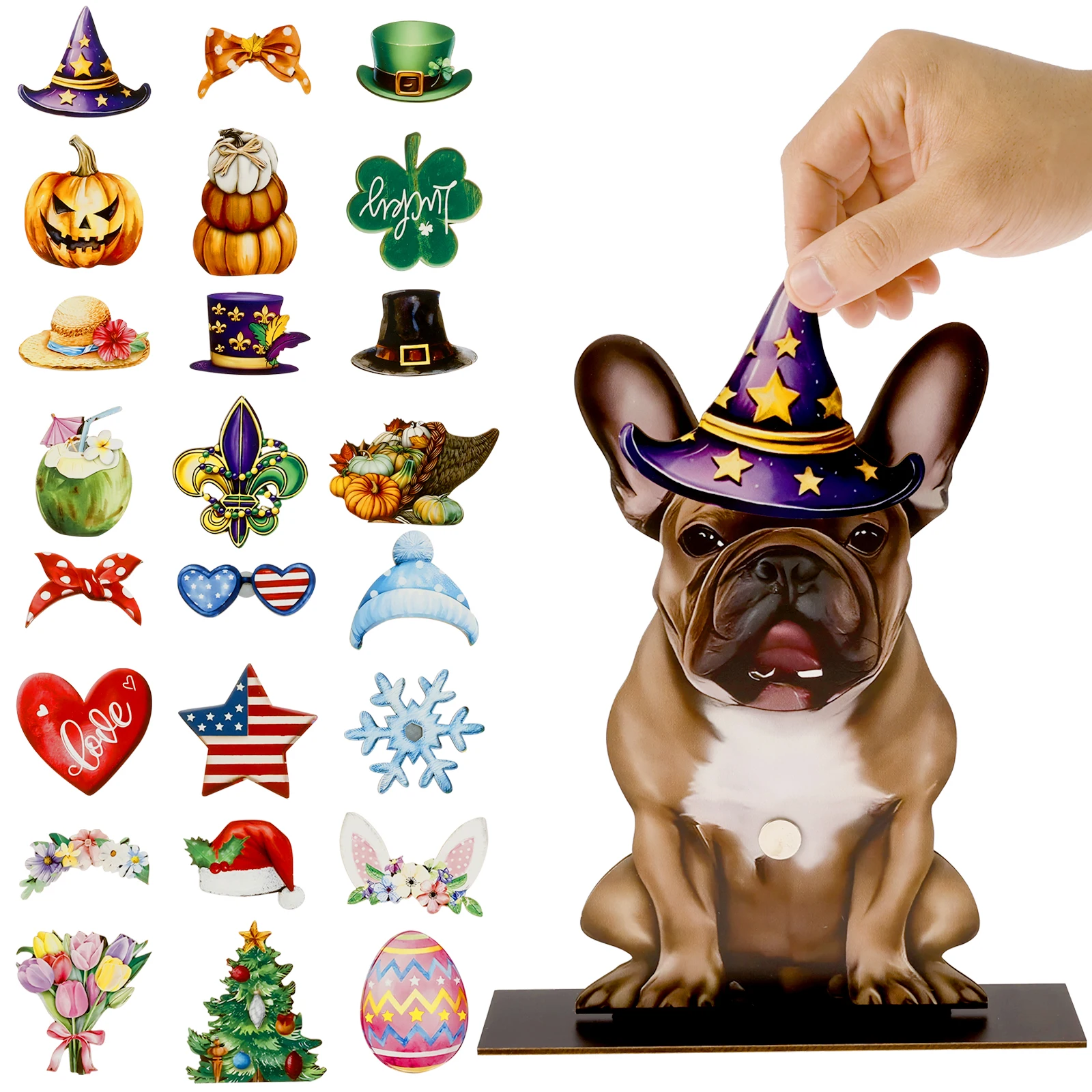 Interchangeable Seasonal Cat/Dog Wooden Decor Set for Tiered Tray Decor Interchangeable Seasonal Cat/Dog Wooden Home Decor Set
