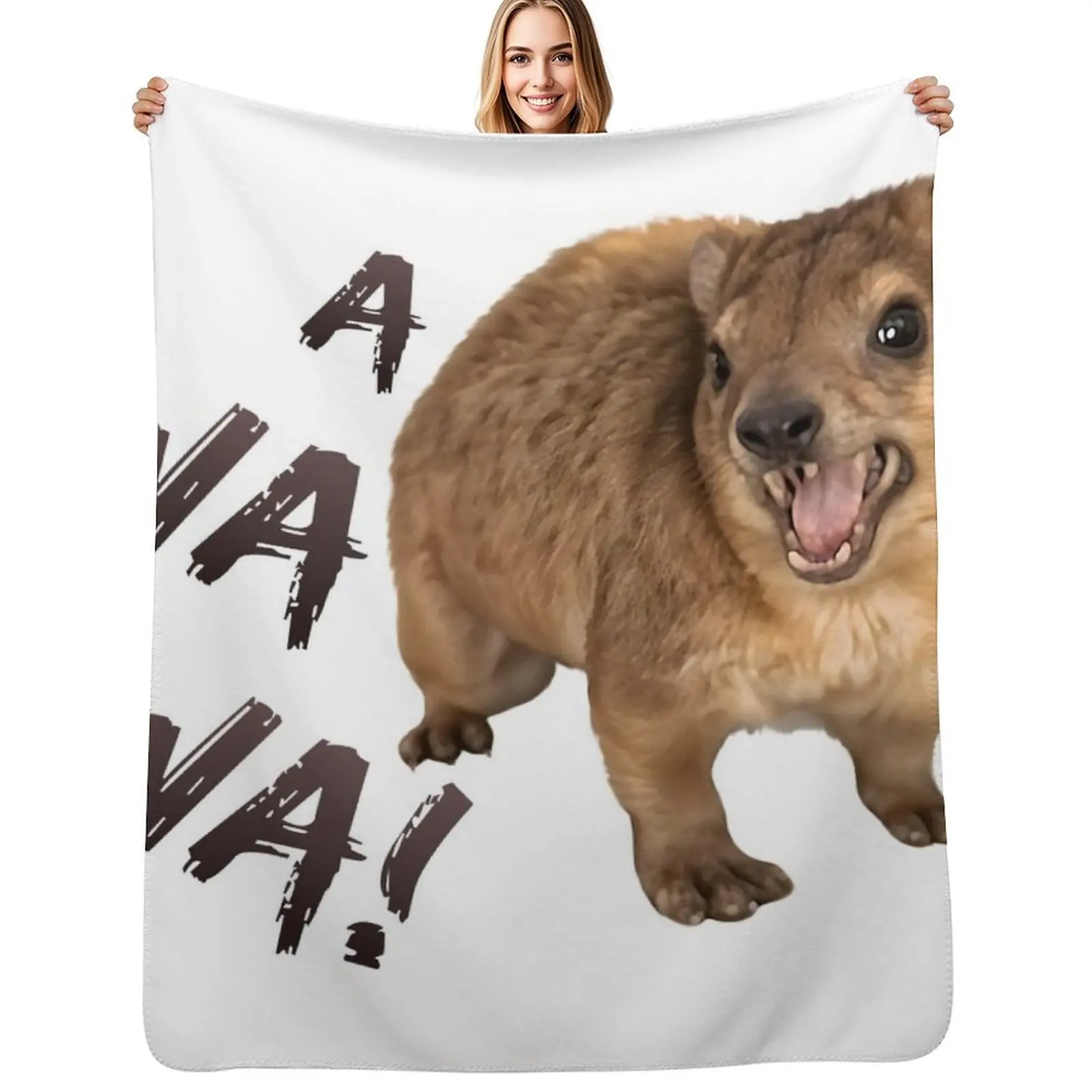 Awawa! Angry Screaming Hyrax Meme - Cute & Funny Throw Blanket Travel Beach Plaid on the sofa Fashion Sofas Cute Plaid Blankets