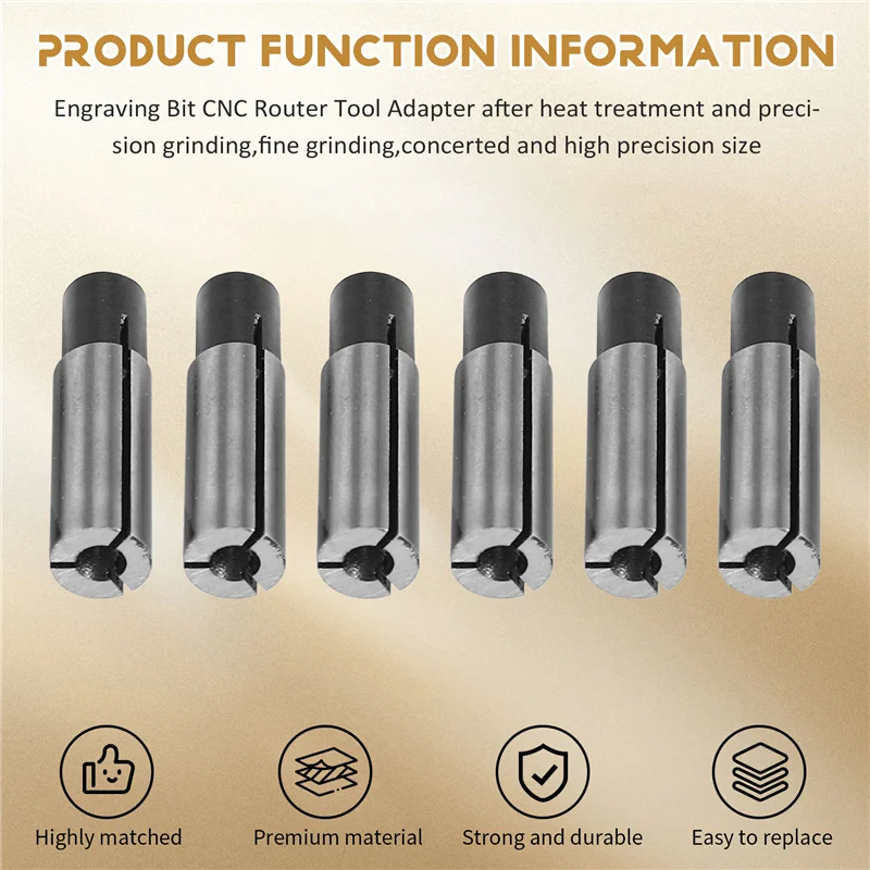 【Popular】6Pcs 1/4 Inch To 1/8 Inch Cnc Engraving Bit Router Adapter Convert For Engraving Machine Tool