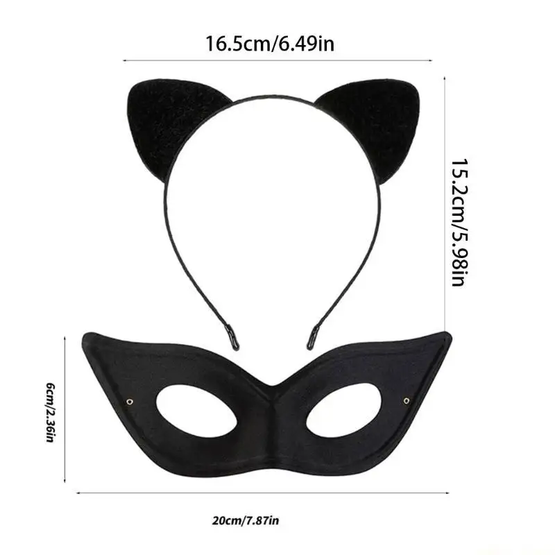31BF Zachte zwarte kattenoren hoofdband en maskerset voor meisjes Dames Cosplay Evenementkostuumfeesten