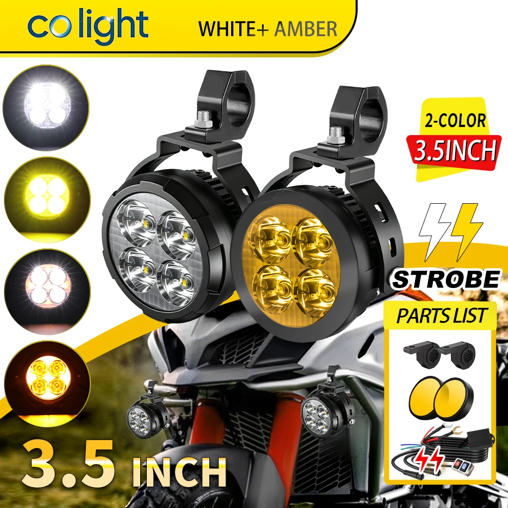 Image of colight Motorrad-LED-Spotlicht 3,5 Zoll Zweifarbiges Halo DRL Stroboskoplicht für Offroad-Nutzung Fahrnebelscheinwerfer mit gelbem Filter, Abdeckung, Verkabelung und Schalter-Kit