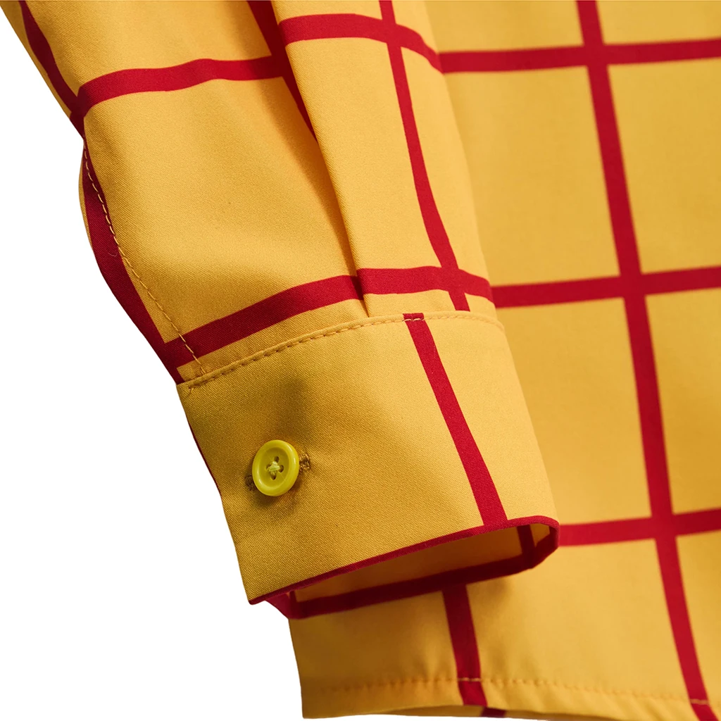 Denim Woody Cosplay Costume Yellow Plaid Shirt Cowboy Style Men's Long Sleeve T Shirt Fans Convention Party Fancy Dress Suit view 5