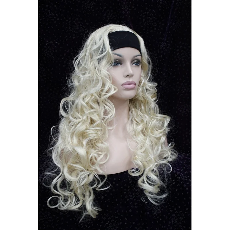 Women Spiral Curls Fluffy 3/4 Half Full Wig Headband Hair Blonde Cosplay Wigs