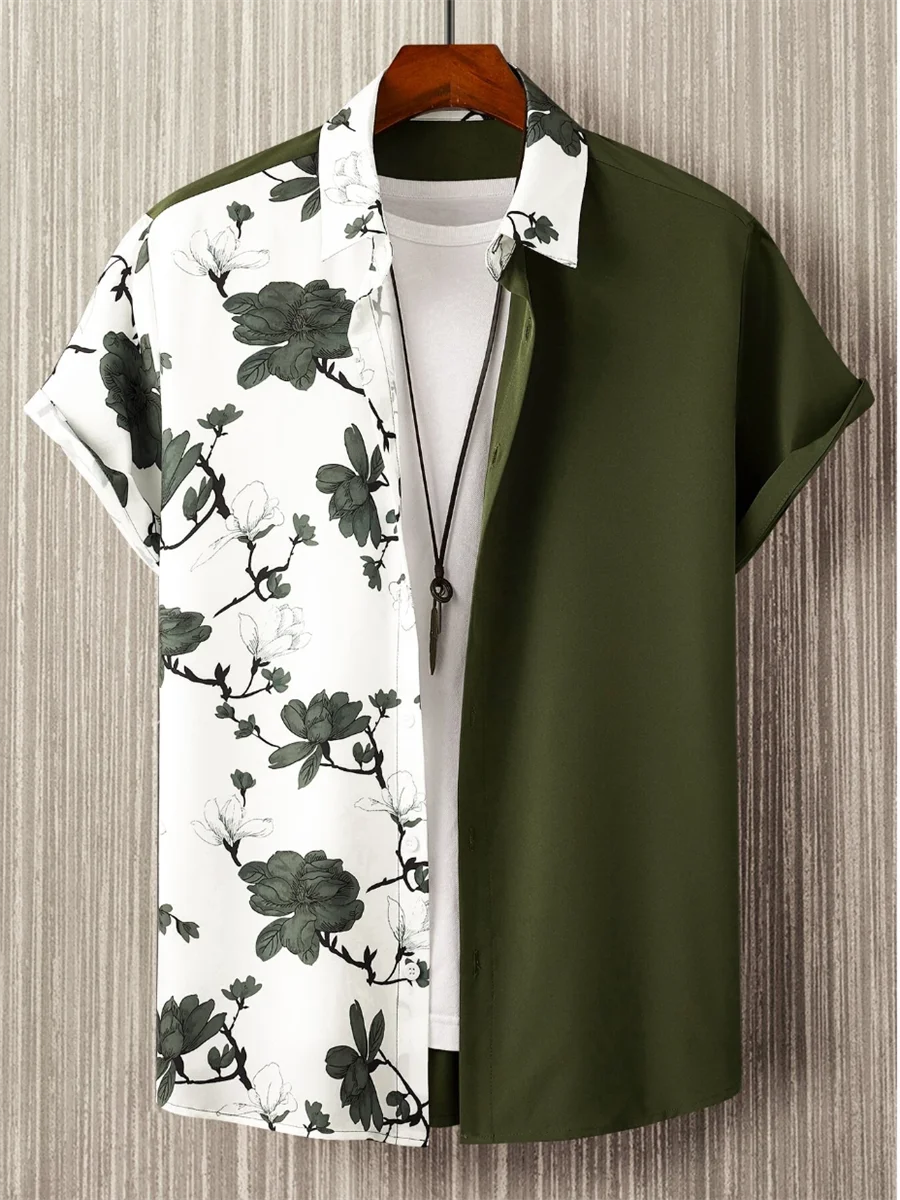 Fashion New Flower Plant Vacation Hawaiian Mens 3D printed Shirt Outdoor casual comfort Vacation Summer Lapel Short Sleeve Shirt