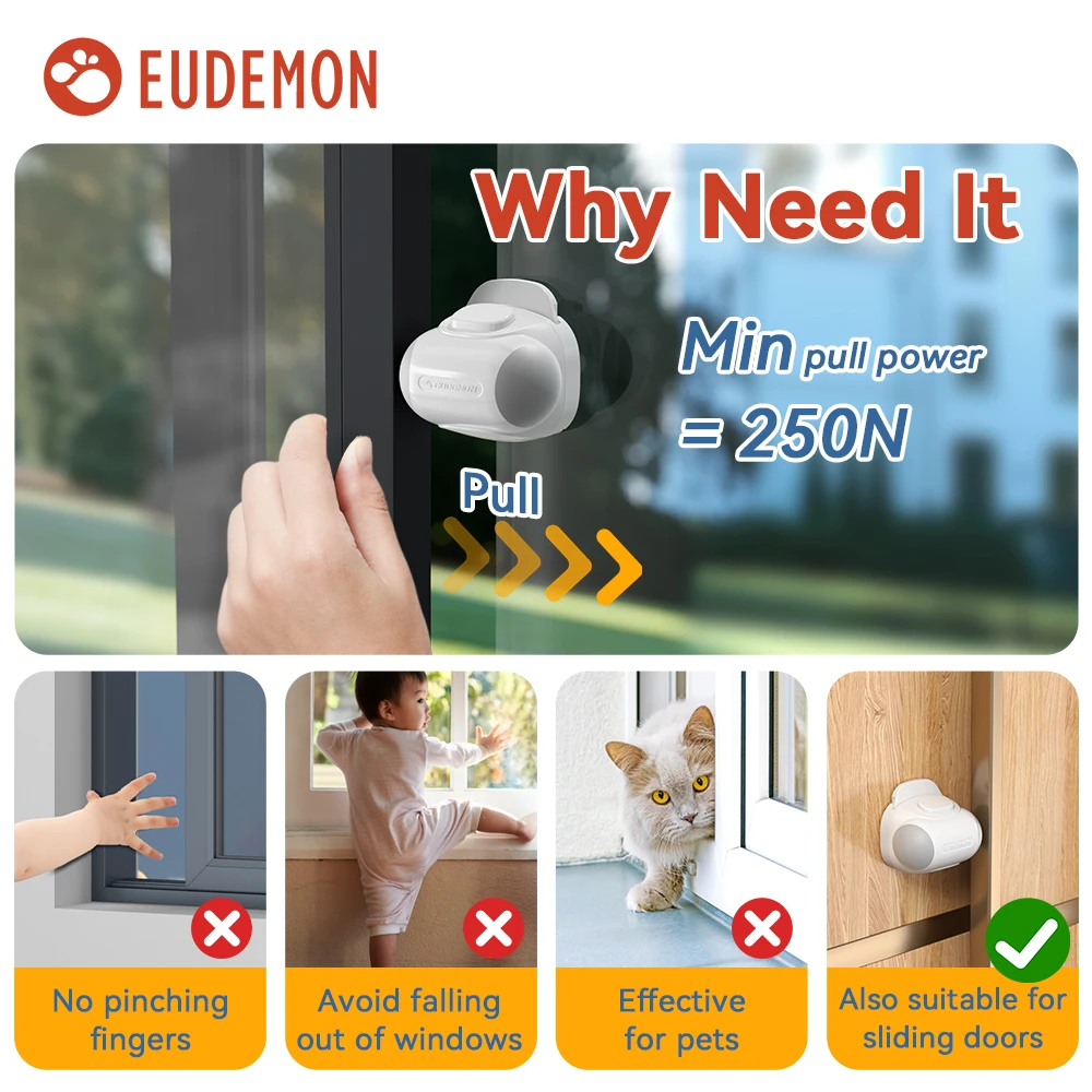 EUDEMON 1pc Child Protection Sliding Window Restrictor Window Lock  ABS Child Safety  Stopper Falling Prevention Locks Limiter