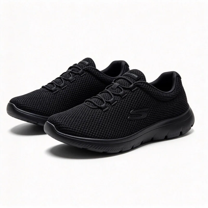 Skechers Women Walking Shoes 12985-BBK, All Black Breathable Mesh Casual Sneakers, Lightweight Workout Footwear Free returns