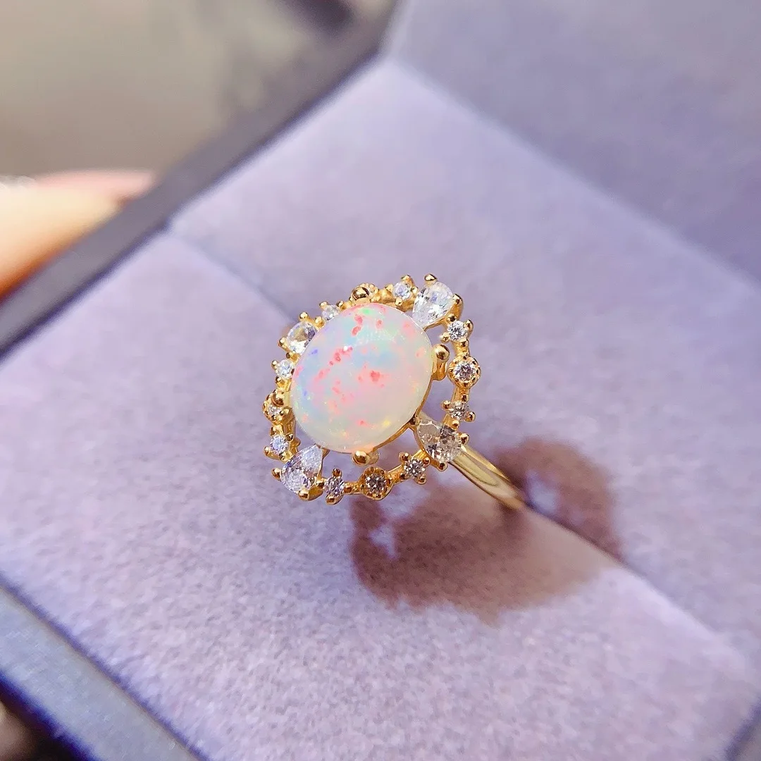 

Fashionable and Exquisite Premium 925 Silver Ring with Natural Opal Opulent Romantic Designer Creation for Ladies To Wear