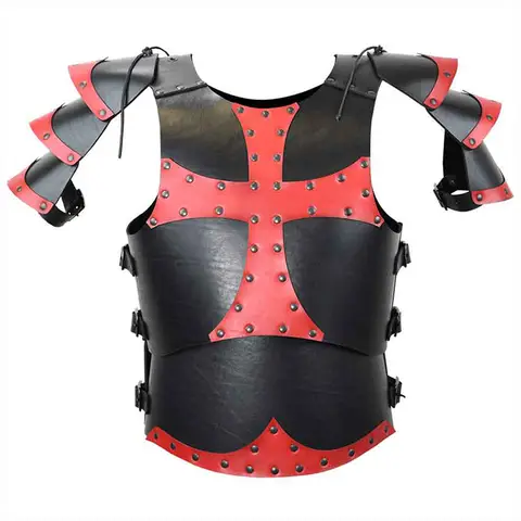 중세 십자군 기사단 코스프레 코스튬, PU 가죽, 가슴 갑옷, 스팀펑크 크로스, 흉갑 복장, LARP