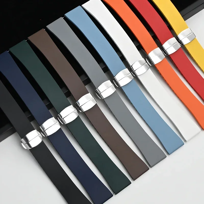 FKM Strap 18mm 19mm 20mm 21mm 22mm Quick Release Fluoro Rubber Universal Butterfly Buckle Watch Band Accessories for Cut To Size