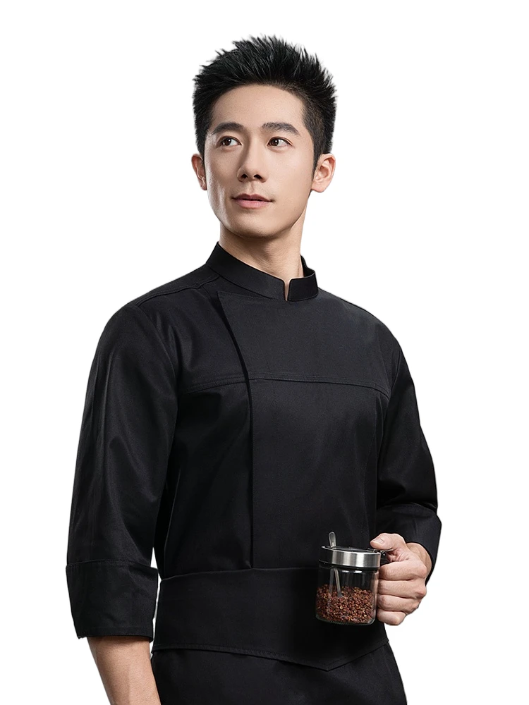 زي الشيف الرجالي بأكمام طويلة لملابس المطبخ في مطعم الفندق، ملابس تقديم الطعام الاحترافية