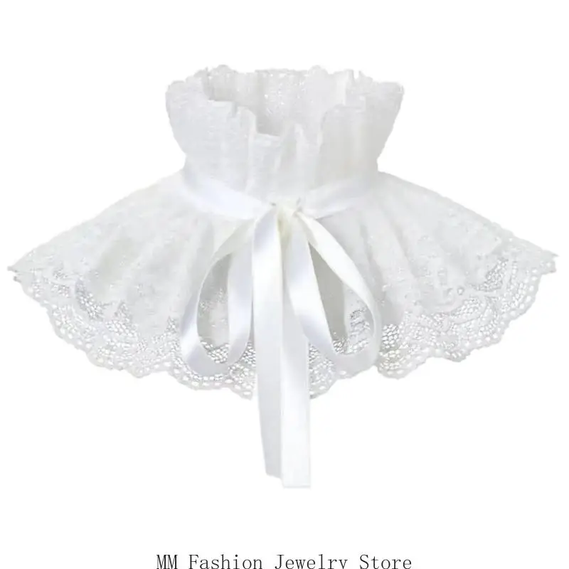 Decorative Collar with Ruffle and Lace Design Detachable Pleated Collar Neckpiece For Costume Styling and Theme Party Gathering