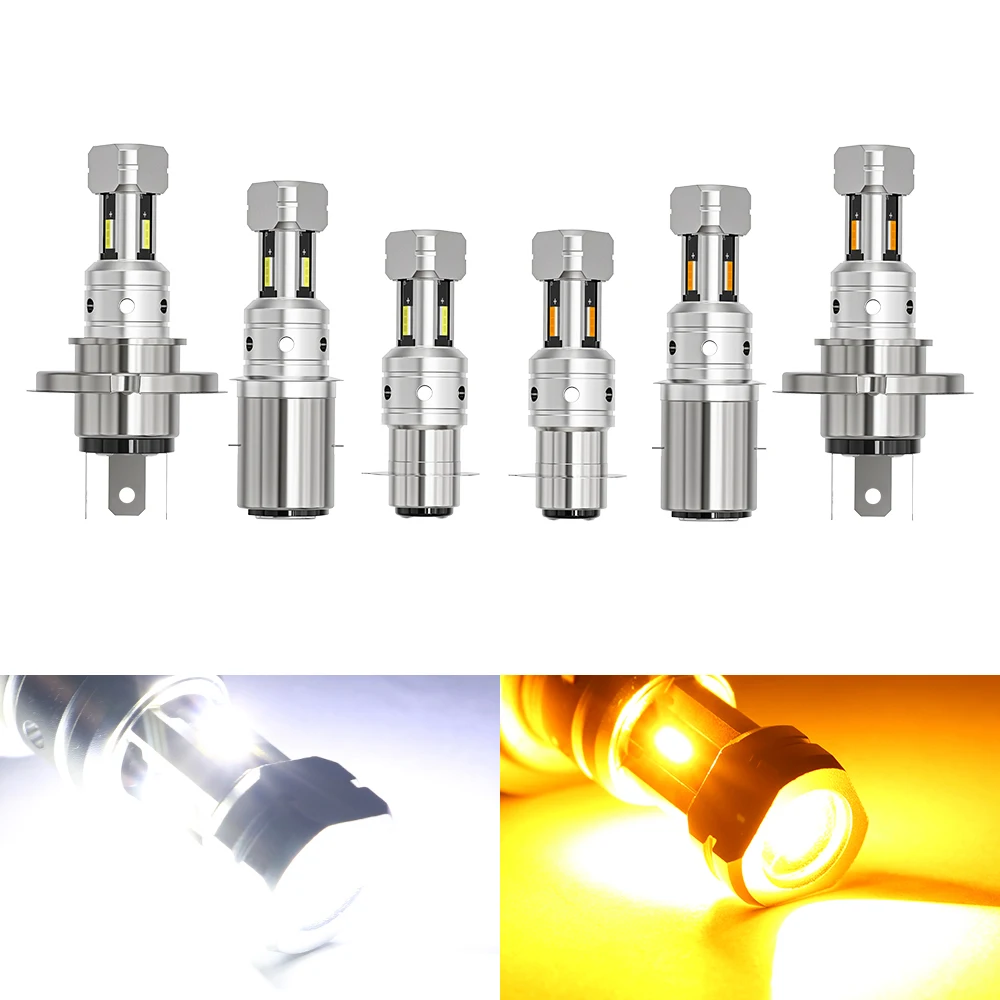 

1X P15D H6 BA20D H4 LED Headlight Motorcycle Bulbs White Amber Hi Low Beam Projector Lens Fog Lamp Scooter Motorbike Headlamp