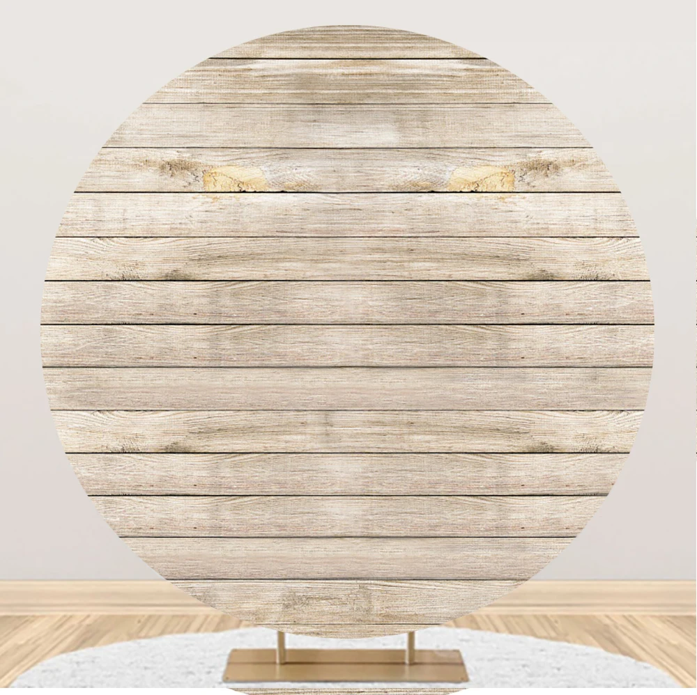 Wood Round Backdrop for Cover Photography Rustic Brown Wooden Board Wedding Baby Shower Birthday Party Circle Photo Background