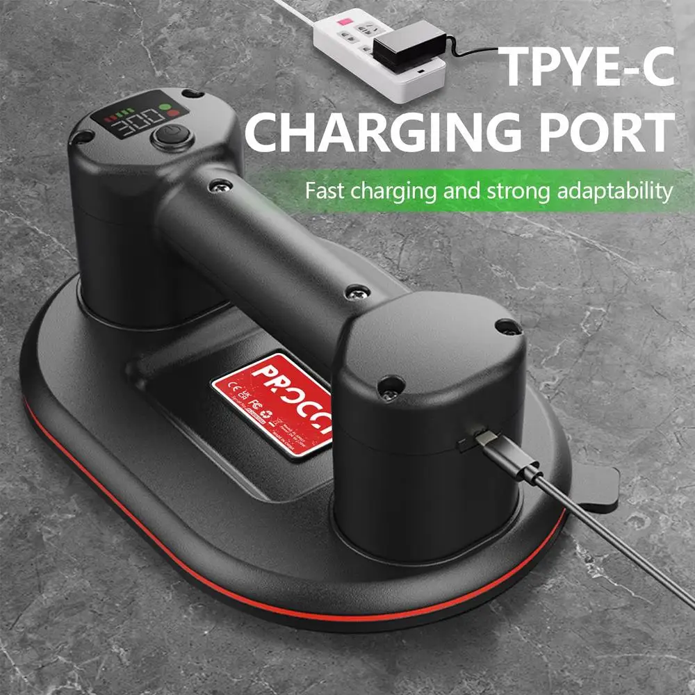 Suction Cup Lifter 10" Diameter 2 Motors 300KG Suction Power LCD Display Long Battery Life Ergonomic Design