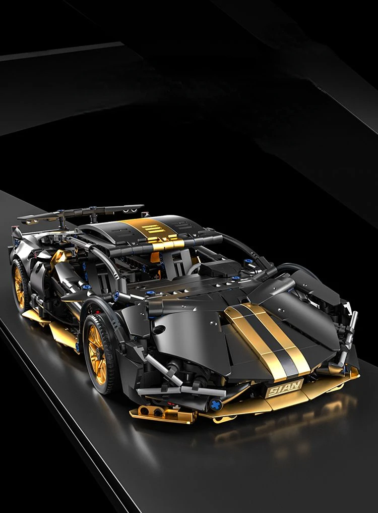 Technology 1:14 Black Supercar Racing Building Blocks Assembled Brick Car Toy Gift for Boys Birthday Present
