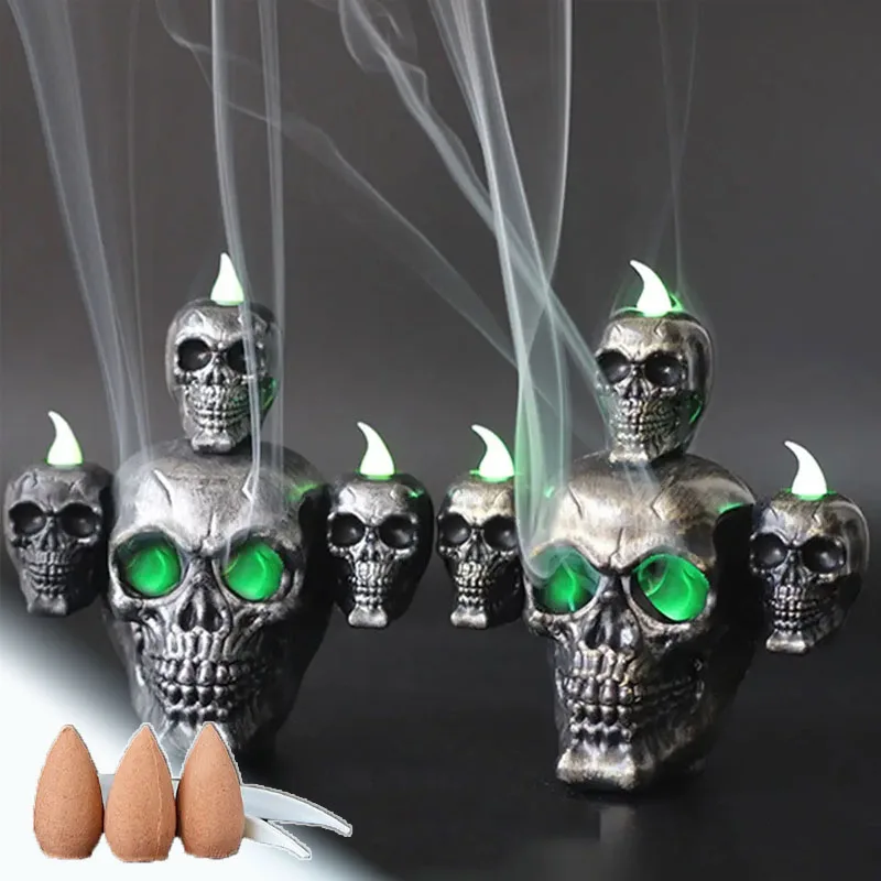 1-4PCS Haunted Skull Resin Candle LED Flickering Battery Operated with Smoky Sandalwood Scent for Halloween Party Home Decor