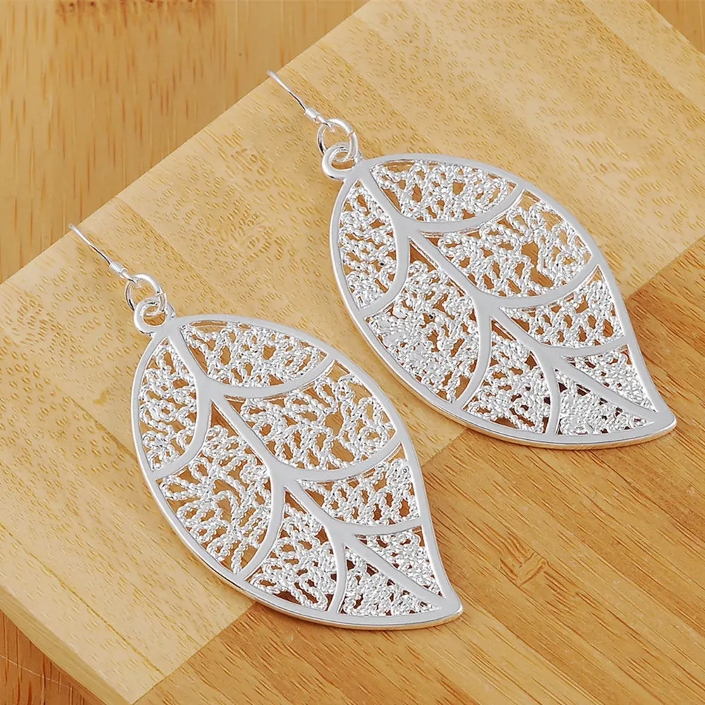 New Popular wild party Jewelry 925 Sterling Silver Beautiful Leaves Earrings for Women wedding  Christmas Gifts