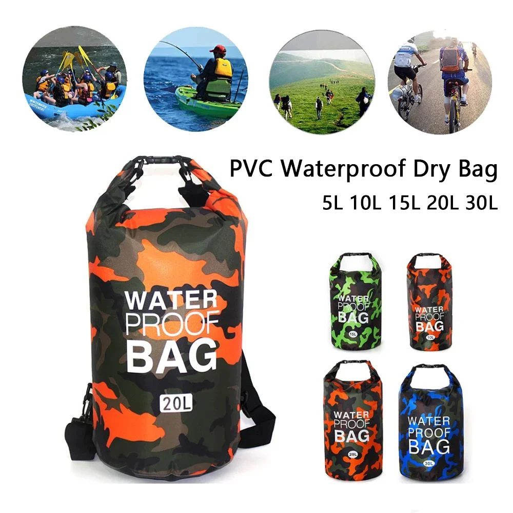 1Pc PVC Waterproof Dry Bag 5L/10L/15L/20L/30L Camo Outdoor Diving Foldable Man Women Beach Swimming Storage Bag Rafting Pack