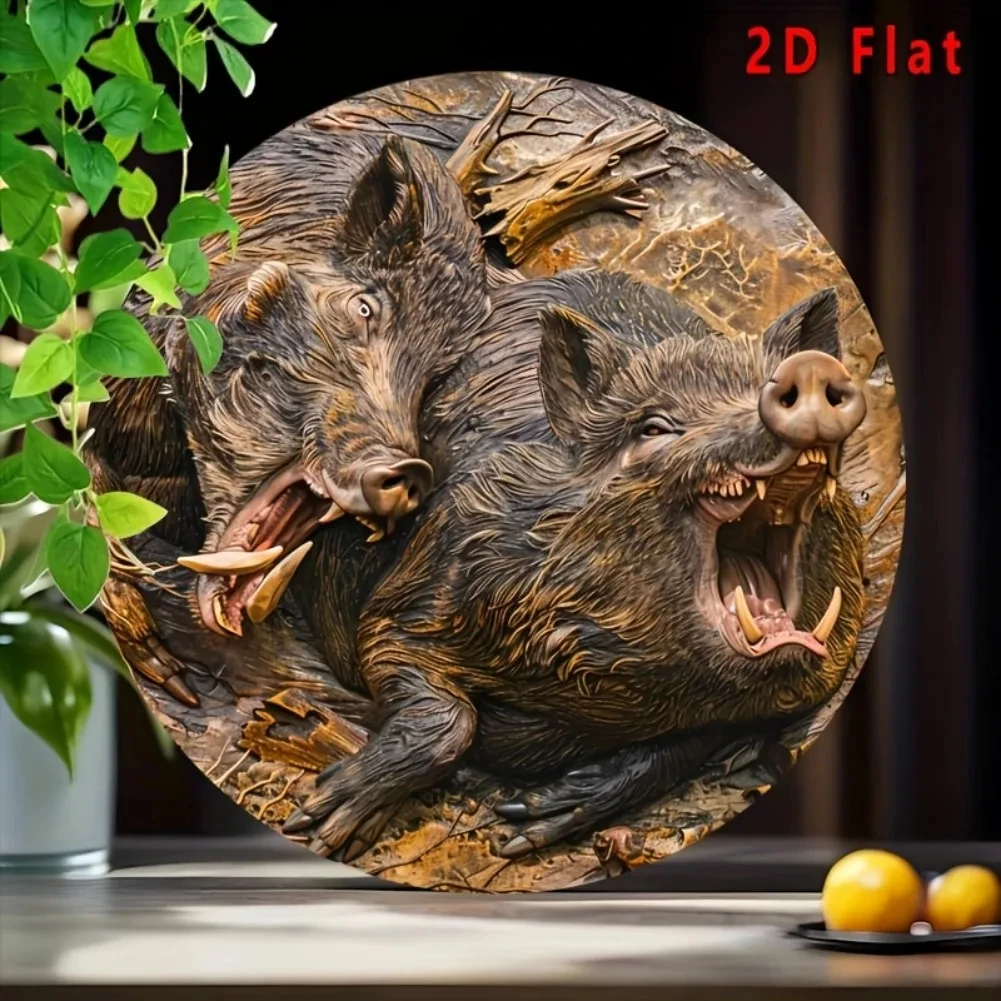 Vintage Wild Boar Aluminum Artwork - Waterproof Metal Decoration, Home Garage Gift