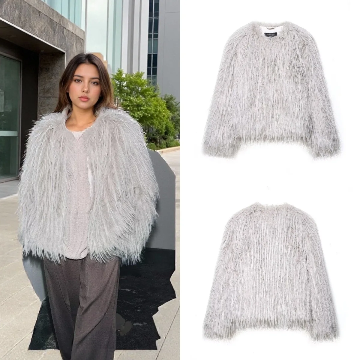 Feminino elegante sólido fofo casaco de pele do falso o pescoço manga longa jaqueta outono inverno moda senhora alta rua outerwear